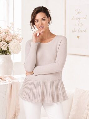 LC Lauren Conrad Blush Pink Pleated Hem Babydoll Sweater | Feminine Knit NWT XL